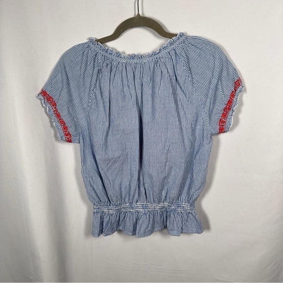 Auguste Cotton Striped Embroidered Boho Peasant Blouse Festival Top Size Small - Picture 11 of 11